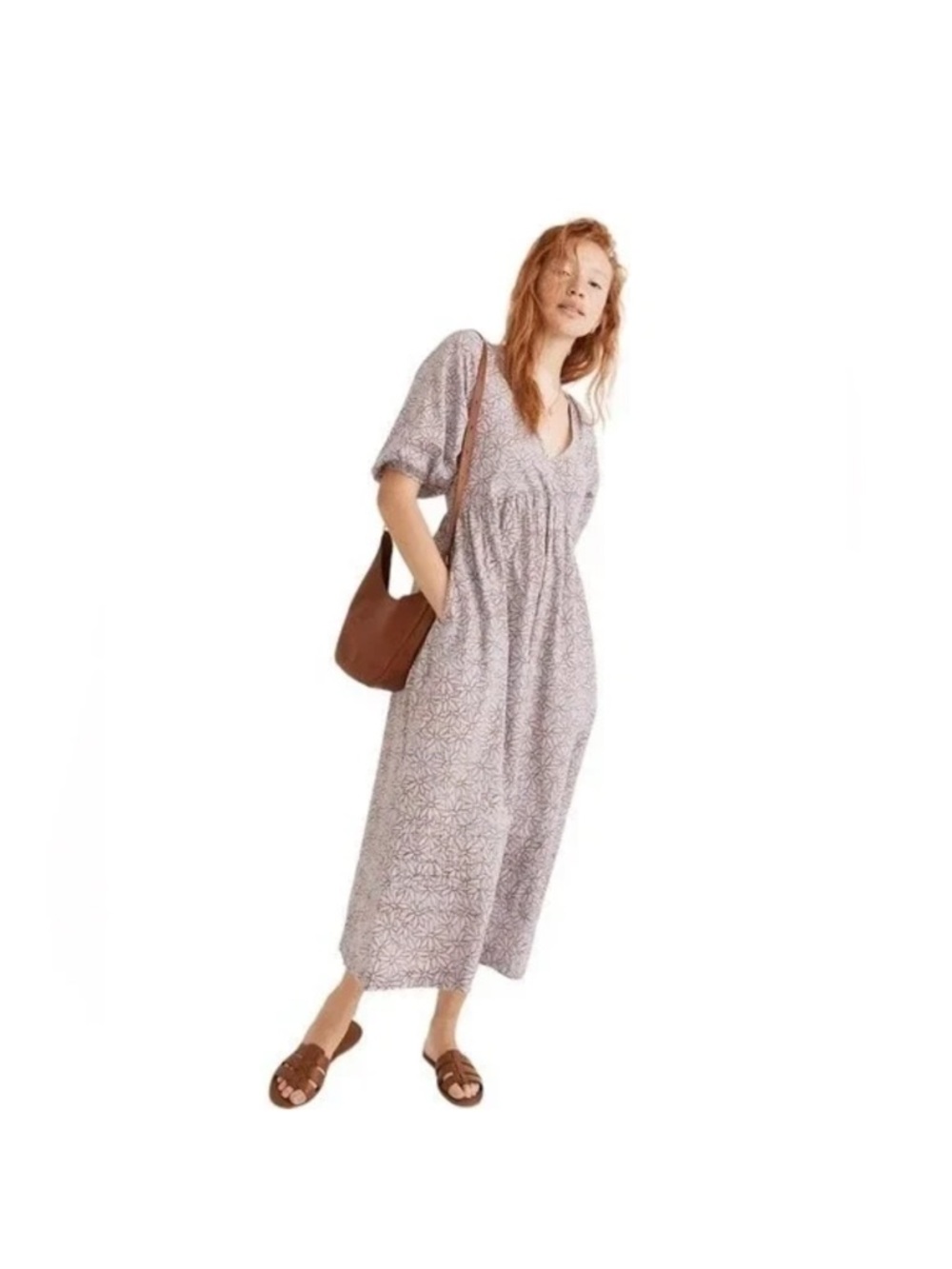Madewell Lavender Floral V-Neck Midi Dress
